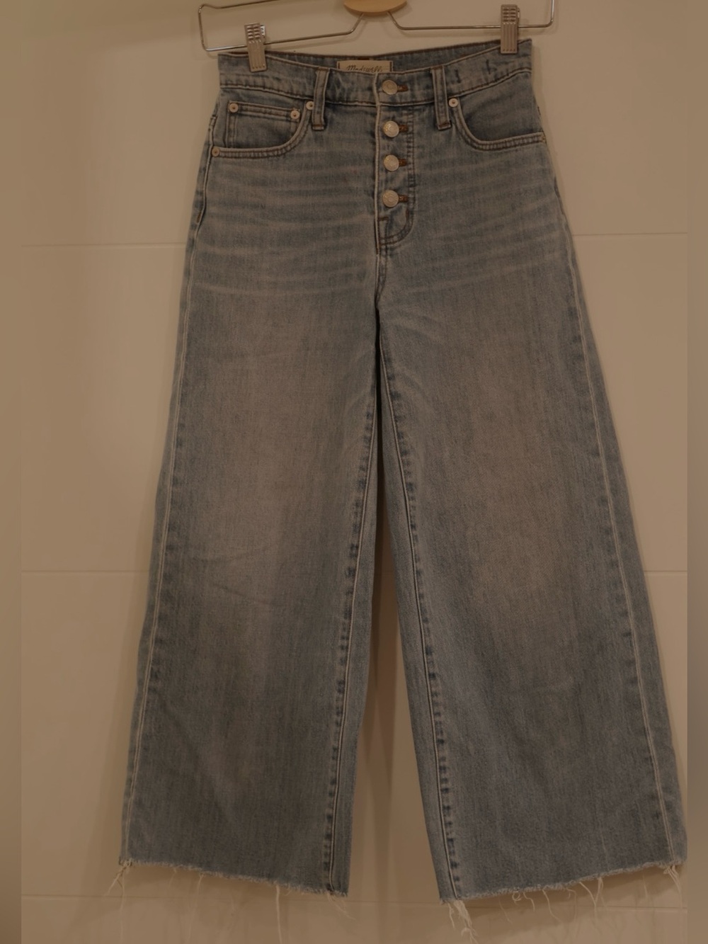 Madewell Wide-Leg Crop Jeans Button Fly Raw Hem Size 23 - Picture 7 of 9